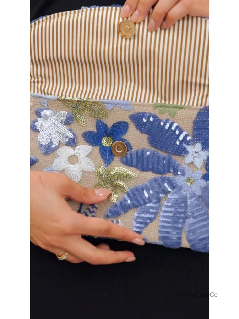 Floral Embroidery Sequin Beaded Evening Clutch Purse Party Bag
